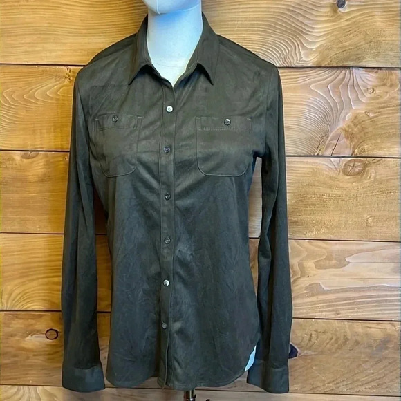 J. McLaughlin Women Shirt Button up‎ Sm Long Sleeve Point collar neckline Pock - Picture 1 of 6